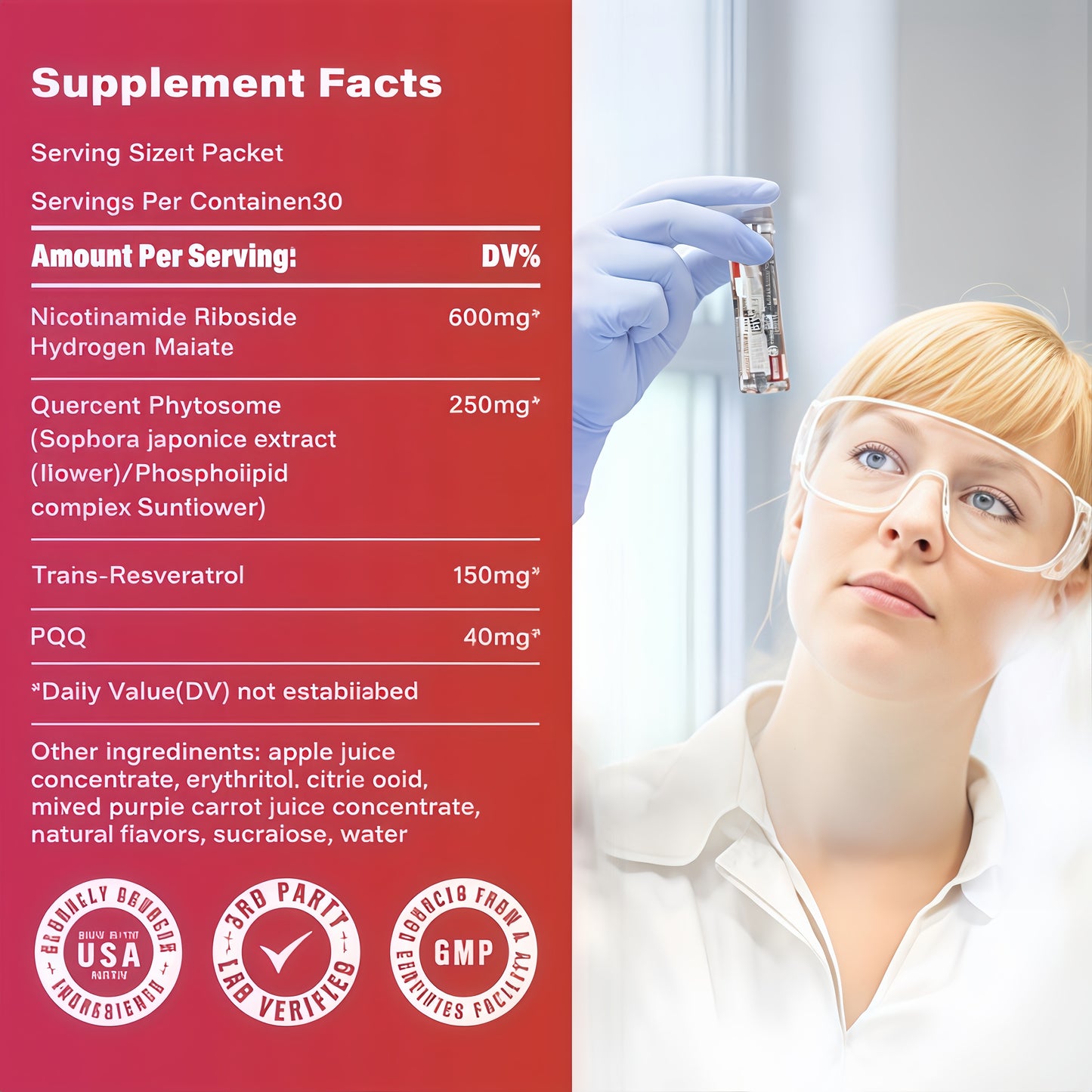 Zooone NR1000-NAD+ Berry Flavor Drink Mix for Skin Aging Support, Energy, and Focus - 30 Pack