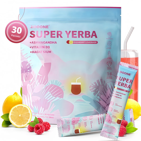Zooone Super Yerba | Yerba Mate Instant Drink Powder | RASPBERRY LEMONADE Flavor | 30 Servings